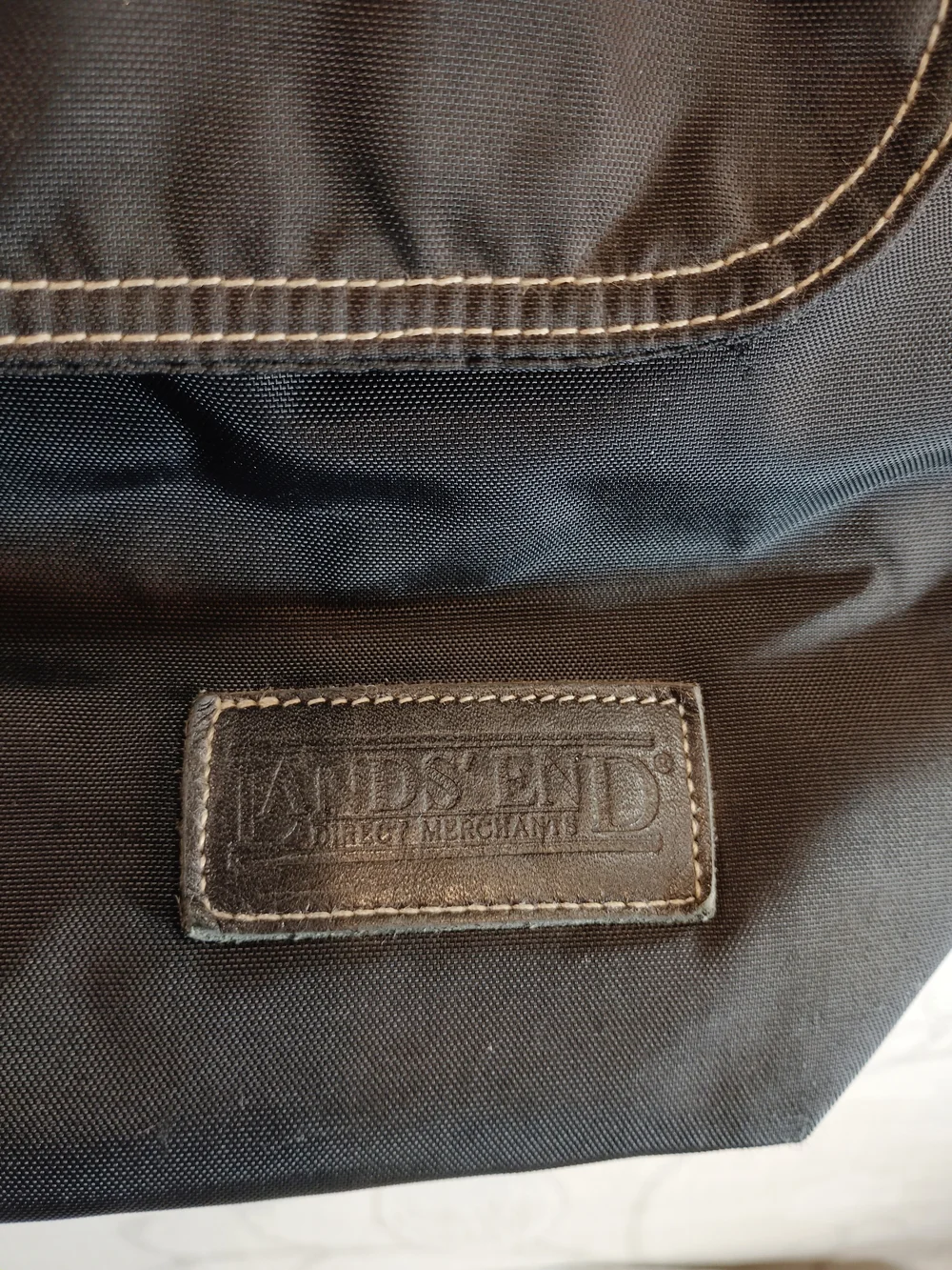 Lands' End Black Nylon Messenger Bag with Contrast Stitching